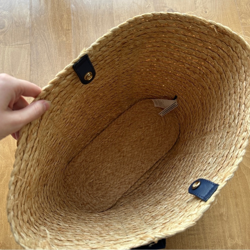 J. Crew Raffia Straw Structured Tote Bag, Antique Navy - Picture 8 of 11